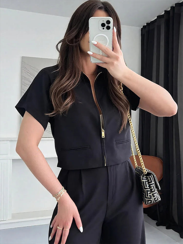 Reina Cropped Zipped Top