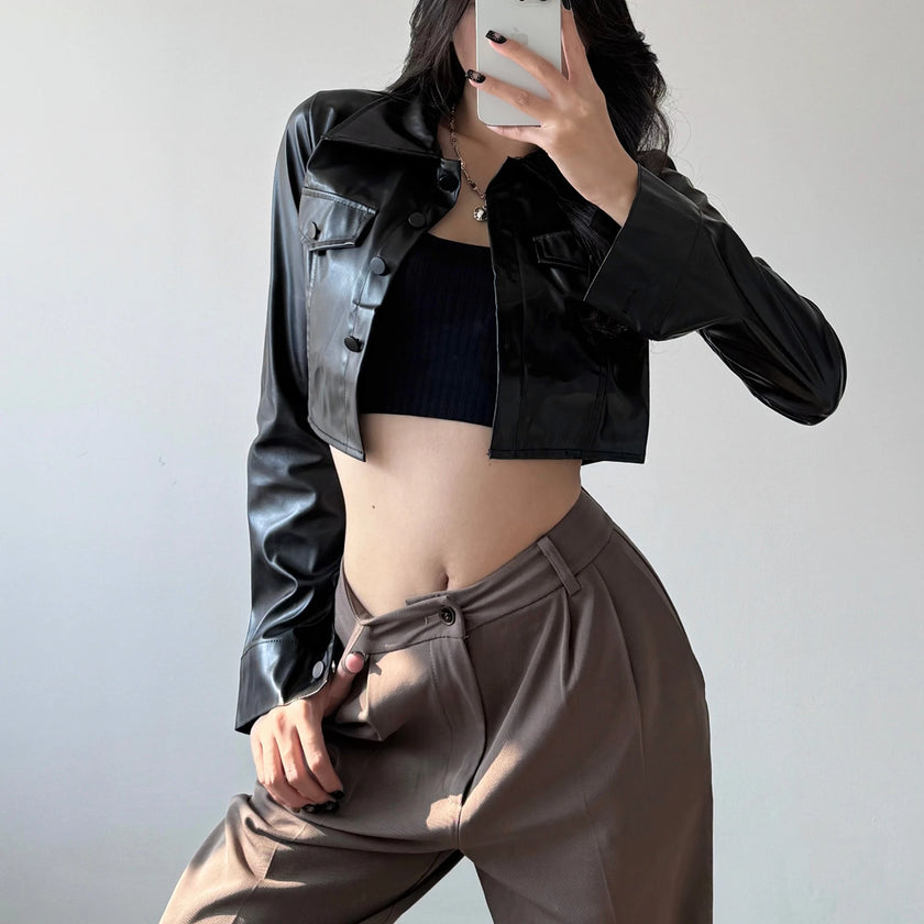Kaia Cropped Leather Jacket